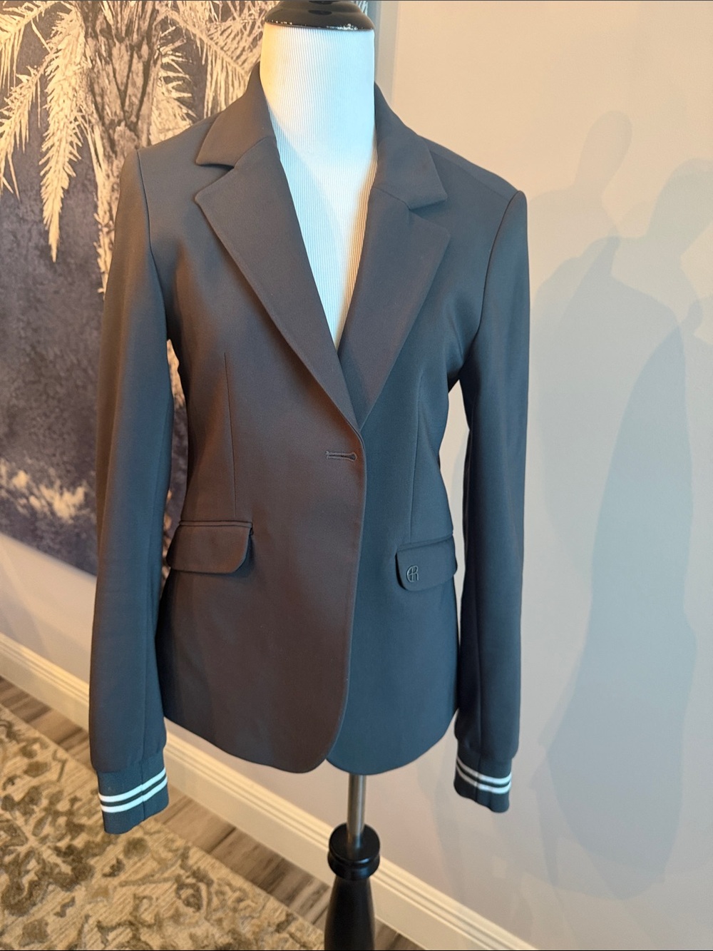 Tailored Dark Gray Women's Blazer with Stripe Cuffs